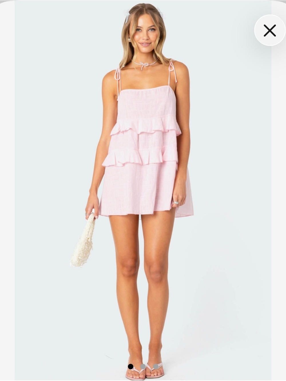 Edikted Light Pink Tiered Ruffle Mini Dress